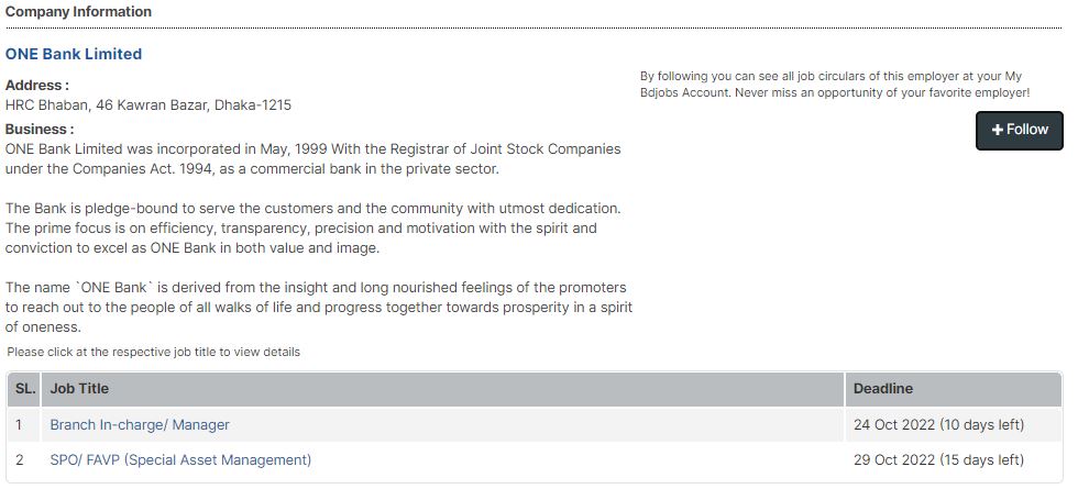 ONE Bank Limited Job Circular 2022