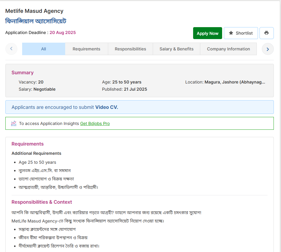 life insurance chart Bangladesh