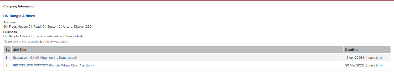 US-Bangla Airlines Job Circular 2026